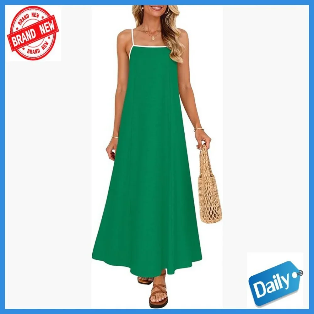 Sleeveless Maxi Dress Spaghetti Straps Square Neck Backless Loose Fit